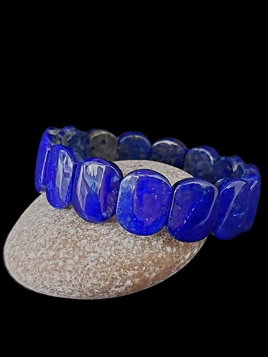 Royal Lapis lazuli. Untreated natural stone. Very good quality bracelet. - Height: 2 cm - Width: 0.5 cm- 50 g - (1)