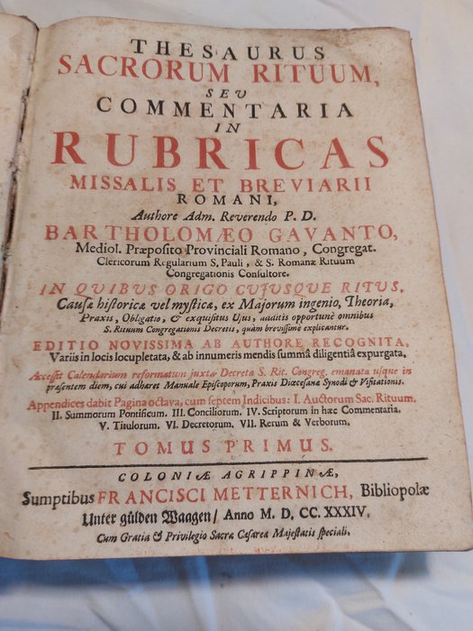 Bartholomeo Gavanto - Thesaurus Sacrorum Rituum - 1734