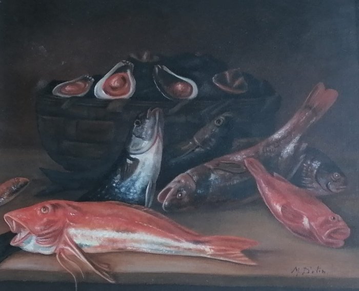 Scuola Italiana (XX) - Natura morta con pesci