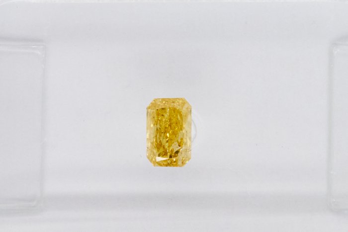 1 pcs 钻石 - 0.19 ct - 切角矩形 - NO RESERVE PRICE - Fancy Intense Brownish Yellow - I1 内含一级