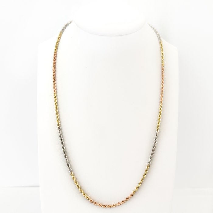 Collana Fune 3 ori - 3,5 gr - 45 cm - Halskette - 18 kt Gelbgold, Roségold, Weißgold