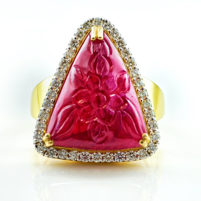 Ring - 14 kt Gelbgold Rubin - Diamant 
