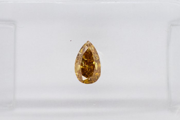 1 pcs Diamante - 0.30 ct - Pera - NO RESERVE PRICE - Fancy Deep Brownish Yellow - I1