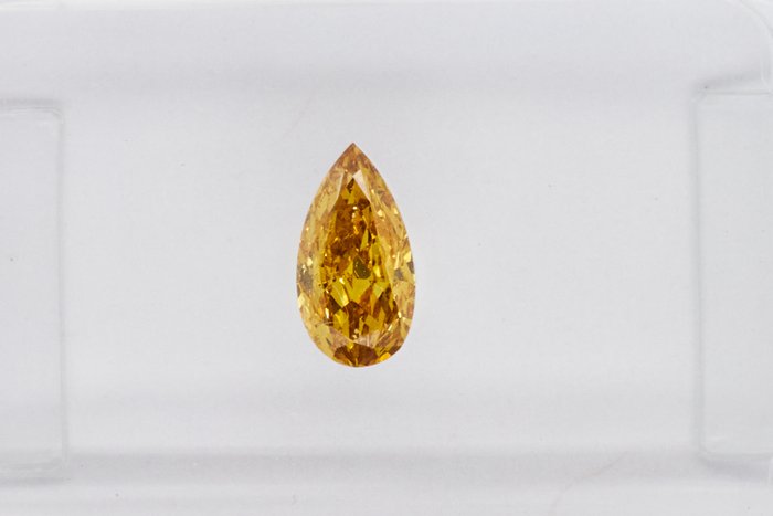 1 pcs Diamant - 0.31 ct - Poire - NO RESERVE PRICE - Fancy Intense Brownish Yellow - SI1