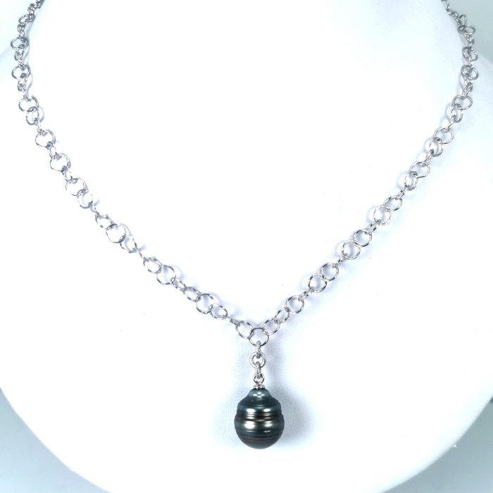 Zonder Minimumprijs - Tahitian pearl baroque Ø 12,8x16 mm - Halsketting Zilver Parel 