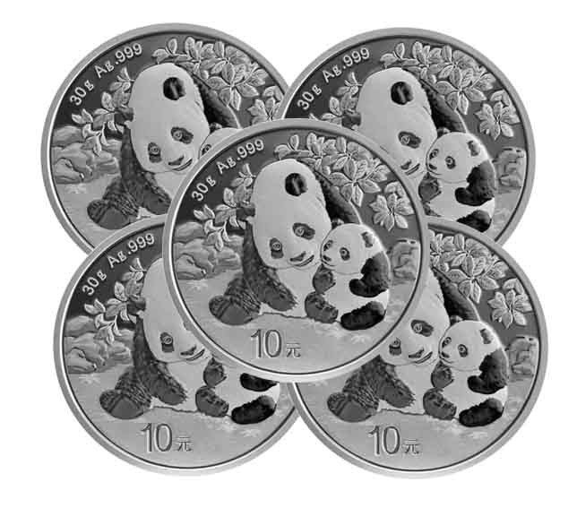 Kina. 10 Yuan 2024 Chinese Silver Panda Coin in capsule, 5 x 30g