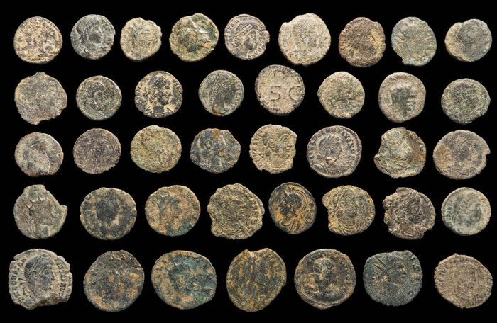 羅馬帝國. Lote 40 monedas acuñadas entre los siglos III - IV d. C.