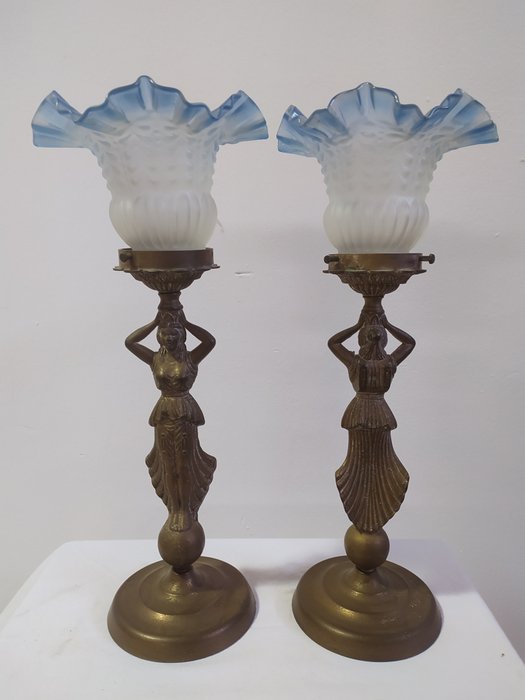 Figurine table lamp - Brass, Crystal