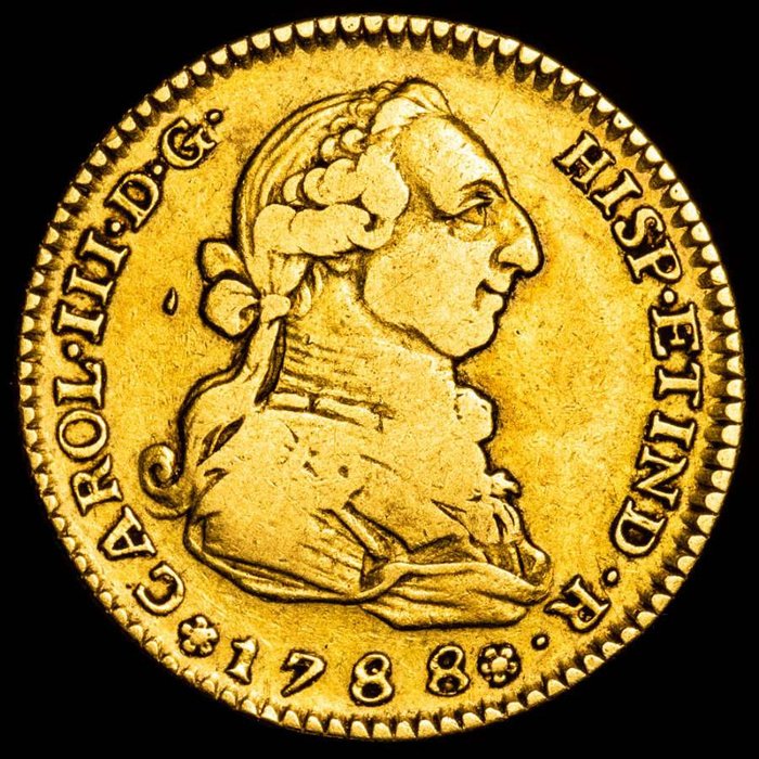 Spanien. Carlos III (1759-1788). 2 Escudos Madrid 1788. Ensayador M, ultimo año de reinado, muy escasa!