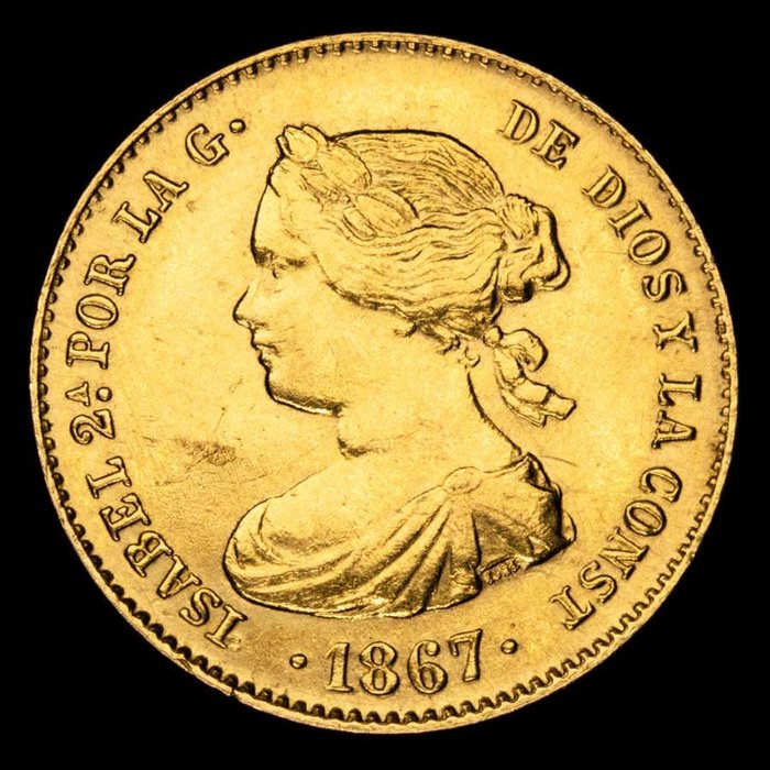 Hiszpania. Isabel II (1833-1868). 4 Escudos - Ceca de Madrid, 1867 -  (Bez ceny minimalnej
)