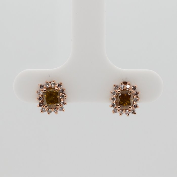No Reserve Price - 1.08 tcw - Fancy Deep Yellow - 14 kt. Pink gold - Earrings Diamond