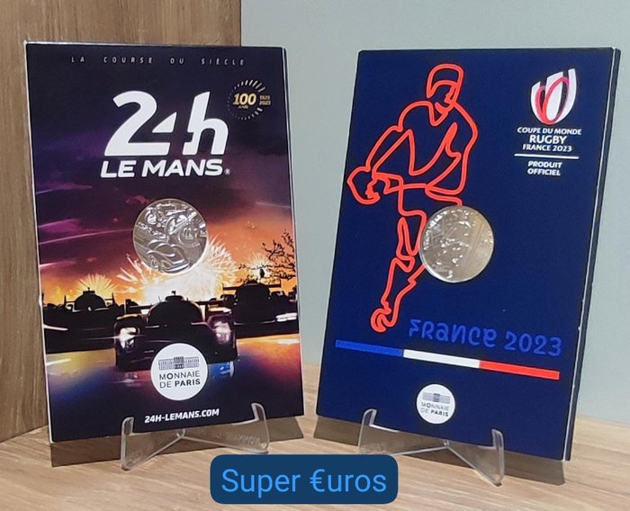 Frankrike. 10 Euro 2023 "24H du Mans - Centenaire" + "Coupe du Monde de Rugby" (2 monnaies)  (Ingen reservasjonspris)