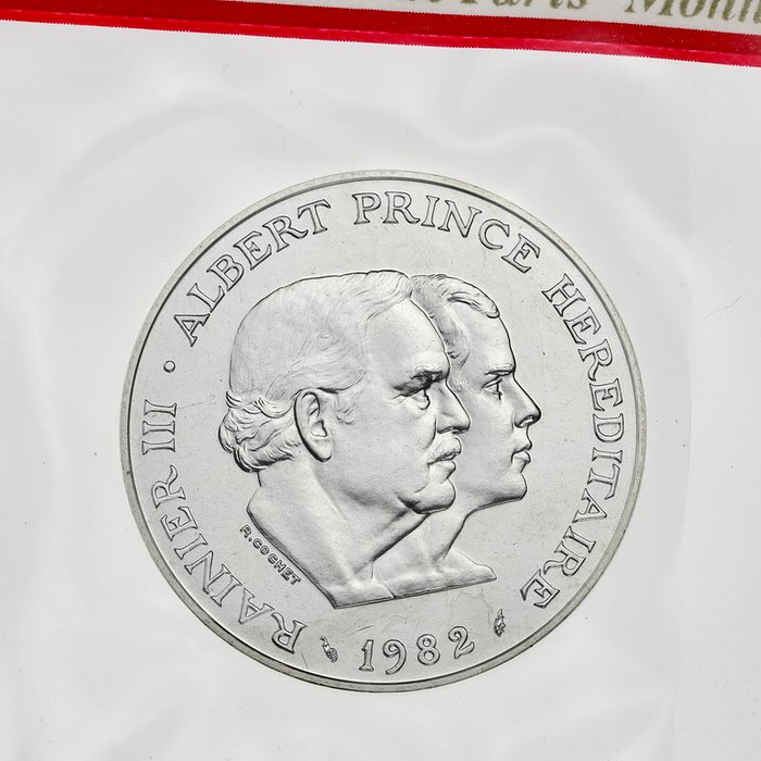 Monako. 100 Francs 1982 Rainier III et Albert. Essai en argent