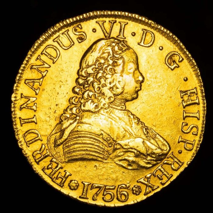 Spanyolország. Fernando VI (1746-1759). 8 Escudos - 1756. Ceca de Santiago de Chile. Ensayador J.  (Nincs minimálár)