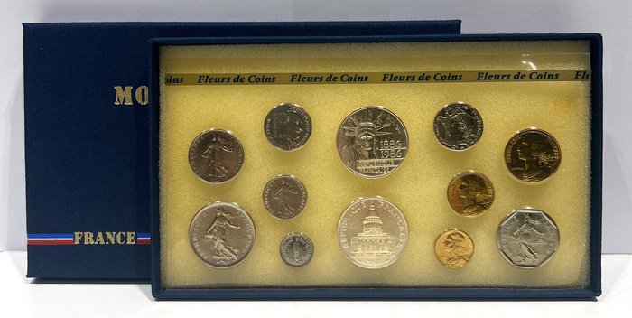 Francia. Year Set (FDC) 1986 (12 monnaies) dont 2x 100 Francs argent