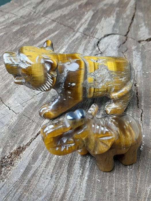 Figurin -  (2) - Ädelsten björn och tigeröga elefant