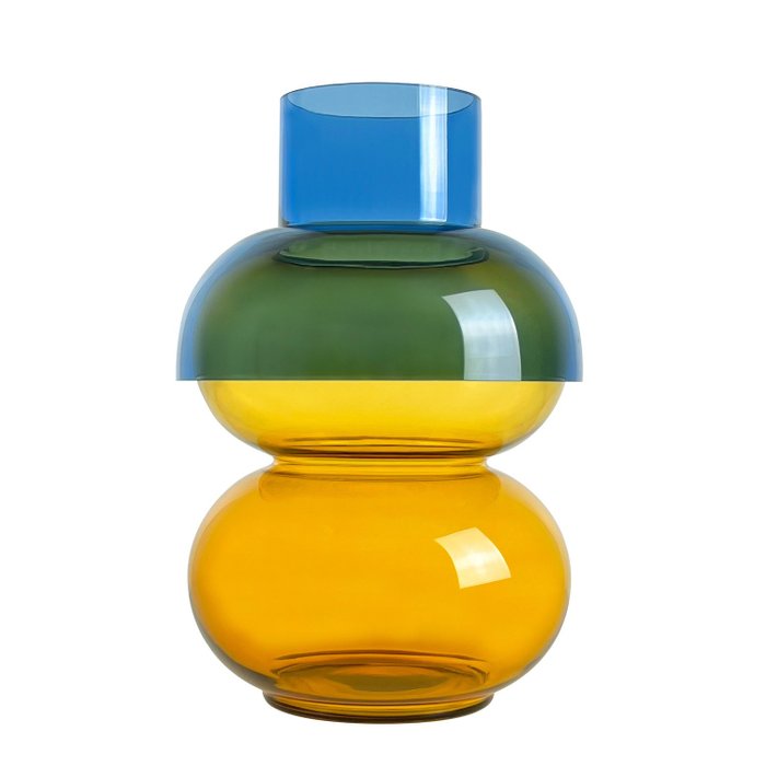 Cloudnola - Vaso -  Vaso Cloudnola Supreme Bubble XL in blu e giallo - Realizzato a mano e soffiato a bocca  - Vetro