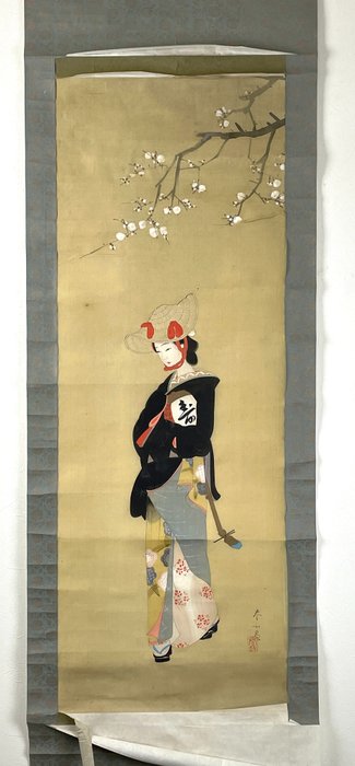 Japanese Beauty in Traditional Kimono: A Masterpiece by Matsuda shunpo 松田春畝 - Matsuda shunpo 松田春畝 - Japonia  (Fără preț de rezervă)