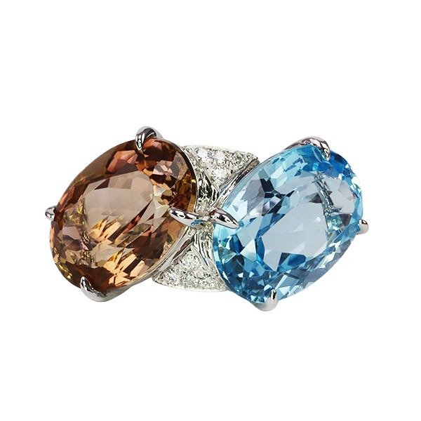 Zonder Minimumprijs - Ring - 14 karaat Witgoud, IGI-gecertificeerd 15,39 ct Topaas - Diamant 