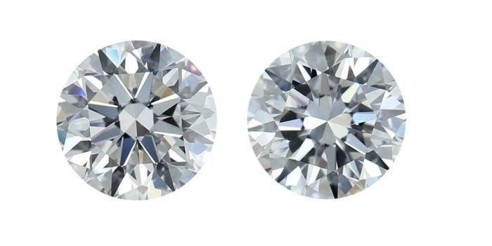 2 pcs Diamanter - 1.00 ct - Rund - D (farveløs) - IF (fejlfri)