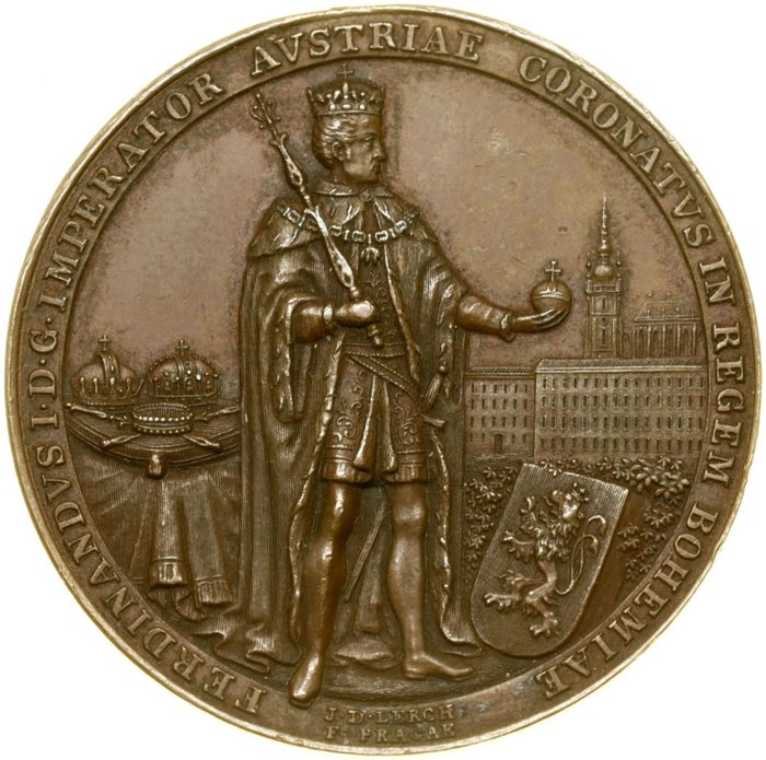 捷克共和國. Bronze medal 1836 Prague, "Coronation of King Ferdinand"