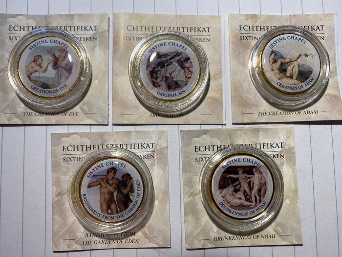 Europa. 2 Euro ND "Sistine Chapel (5 coins with stiker)  (Sem preço de reserva)