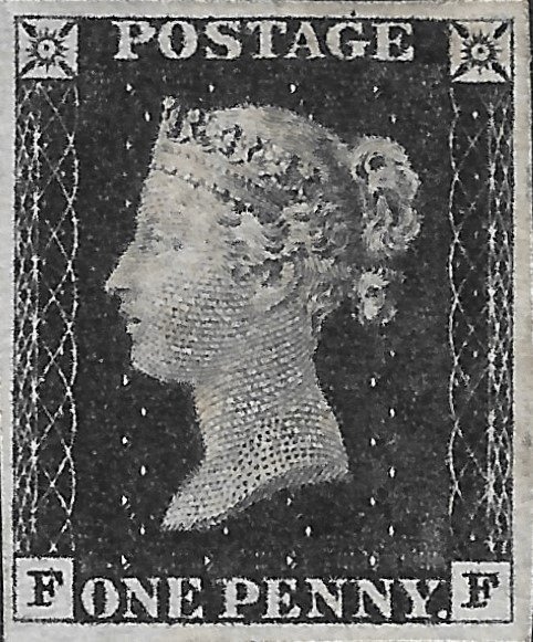 Iso-Britannia 1840 - Erittäin harvinainen 1 Penny musta uusi kumitaululla 2 kirjainta F F - Yvert et Tellier n°1