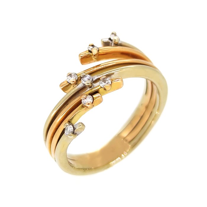 Ring Geel goud, Witgoud, Diamanten 0,07 ct Diamant  (Natuurlijk) 