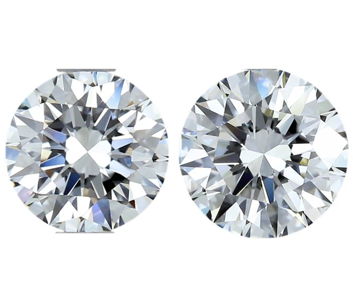 2 pcs 鑽石 - 1.40 ct - 圓形 - D (無色) - 無瑕疵的