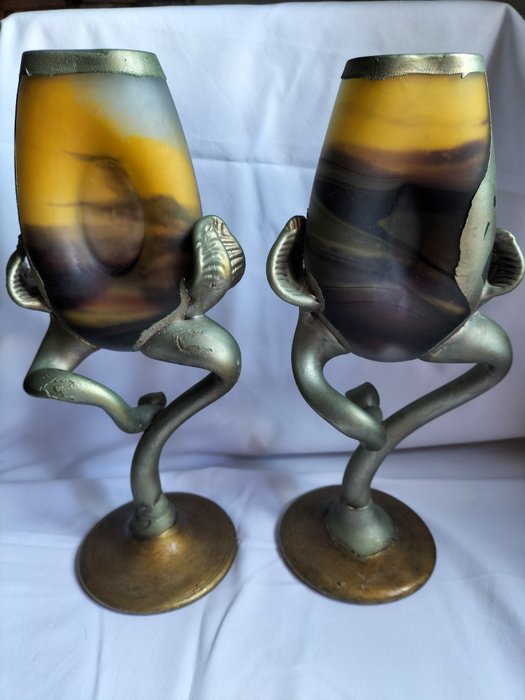 Vasile Tubi Vadan - 花瓶 (2)  - 玻璃, 黄铜色