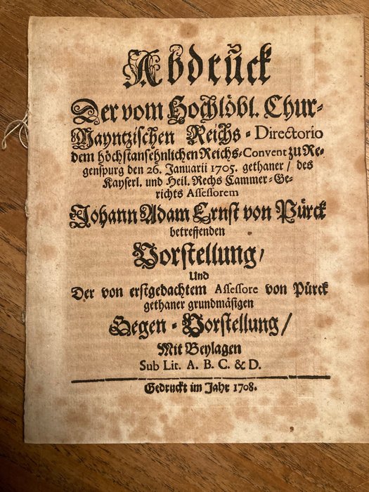 . - Abdruck Der vom Hochlöbl. Chur-Mayntzischen Reichs-Directorio dem höchstansehnlichen Reichs-Convent - 1708