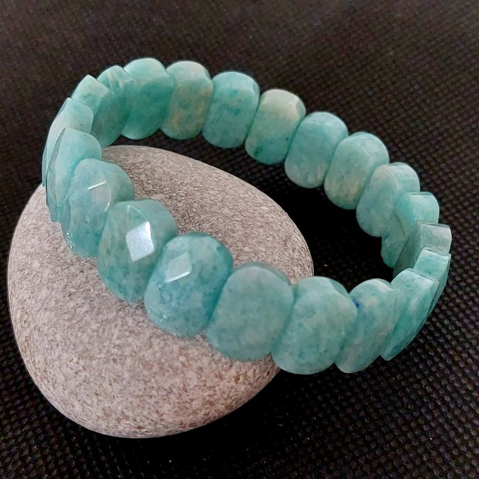 Natural Amazonite. Untreated semi-precious stone. AAA quality bracelet. - Height: 1.5 cm - Width: 0.5 cm- 30 g - (1)