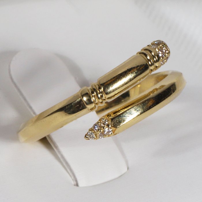 Wyrazisty pierścionek (statement) - 14-karatowe Żółte złoto -  0.04 tw. Diament  (Naturalny) 