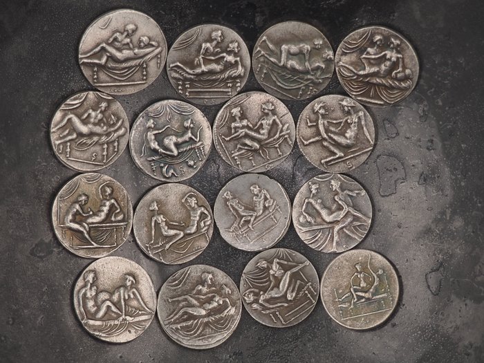 羅馬帝國. Grand Tour lot of 16 replica's of Roman erotic tesserae/spintriae  (沒有保留價)
