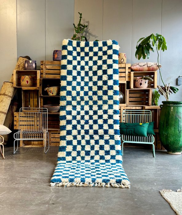 Współczesny dywan berberyjski Beni Ourain Checkerboard - Kilim - 290 cm - 95 cm