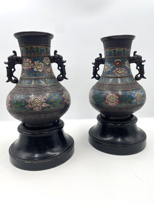 Vase - Holz, Metalllegierung - Japan - Meiji Periode (1868-1912)