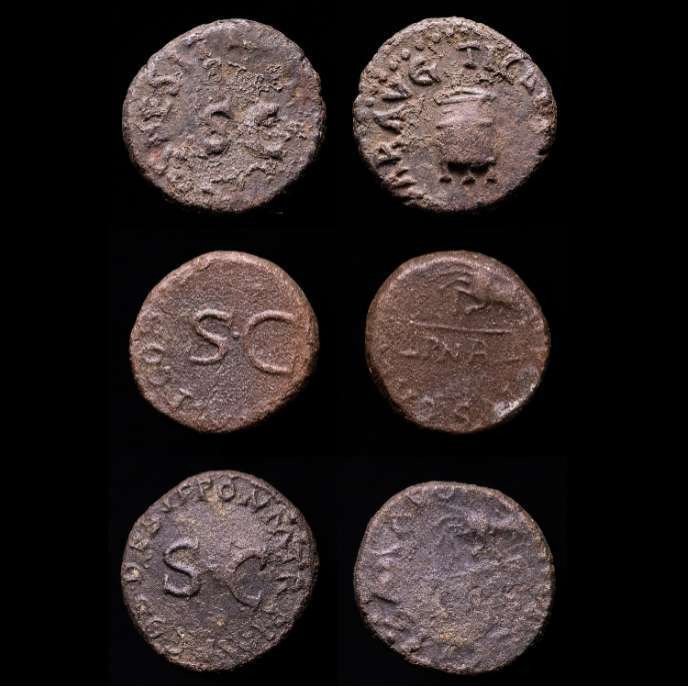 Ρωμαϊκή Αυτοκρατορία. Lot comprising eight (3) Imperial coins. Quadrans Claudius I. Modius & Scales