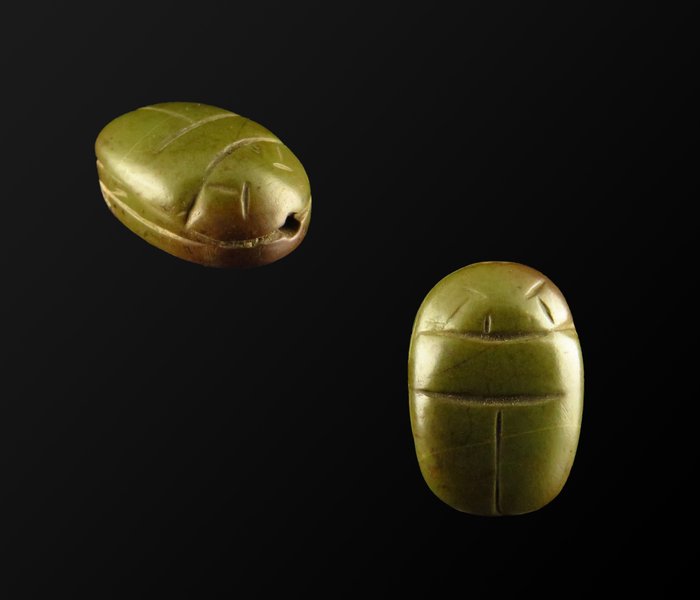 古埃及 （绿色）碧玉 自然主义心圣甲虫 - 2.1 cm