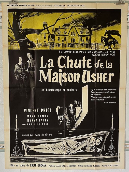 Vincent Price - House of Usher (1960) Roger Corman - Rare poster, affiche, Original French Cinema release 160x120cm