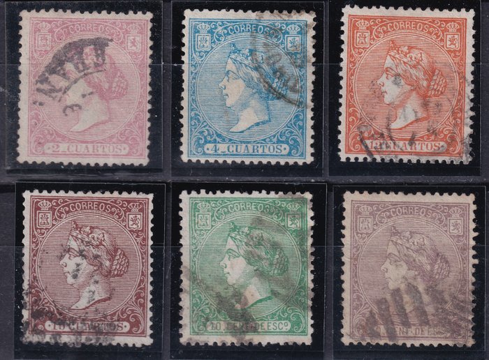 Espagne 1866 - Isabel II - Série complète - Bien ciblée - Edifil 80/85