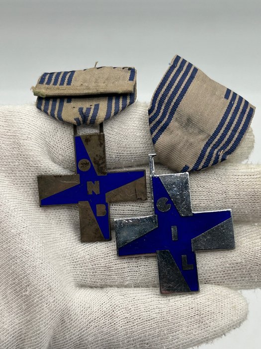 意大利 - 奖章 - Croce ONB blu in argento e croce Gil blu