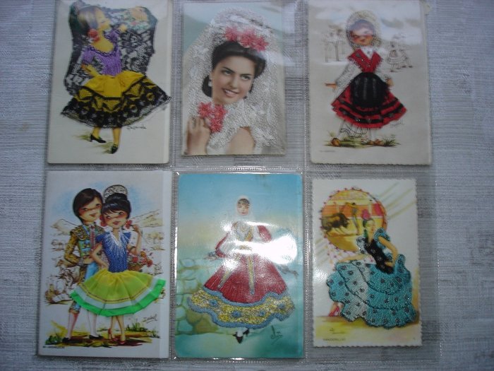 Franța, Spania - Costume tradiționale, brodate (broderie) - Carte poștală (30) - 1975-1995