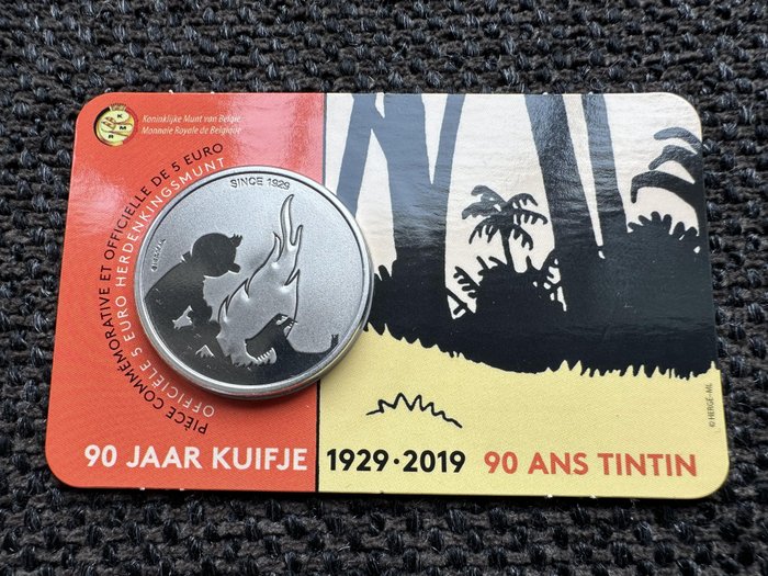 比利时. 5 Euro 2019 "90 Jaar Kuifje" in coincard  (没有保留价)