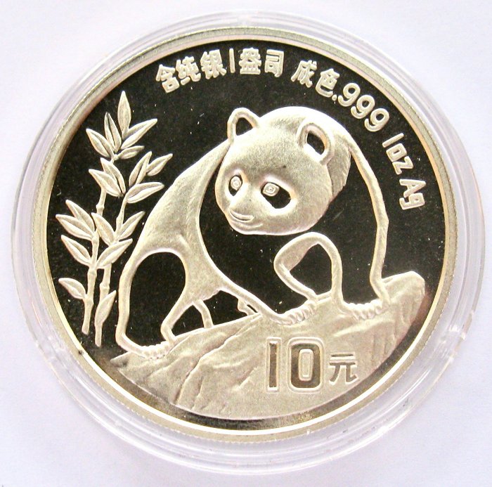 Kiina. 10 Yuan 1990 Panda, 1 Oz (.999)
