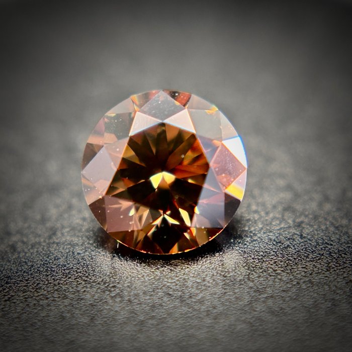 1 pcs 钻石 - 0.40 ct - 圆形 - 深彩褐带黄 - VVS2 极轻微内含二级