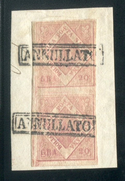 Italian Ancient States - Naples 1858 - Naples 20 grain first plate pair on ex Caspary fragment - sassone 12a