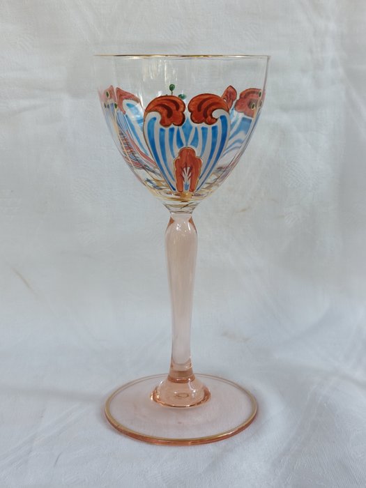 Theresienthal - Bicchiere da vino (1) - Bicchiere da vino con pittura a smalto di fiori