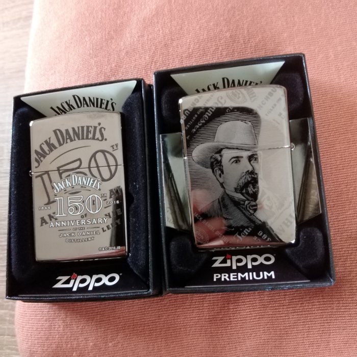 Zippo - Zwei Jack Daniels - ltd. Special Premium Editions - "ICE" Series - Isqueiro de bolso - Gelo Preto e Prateado -  (2)