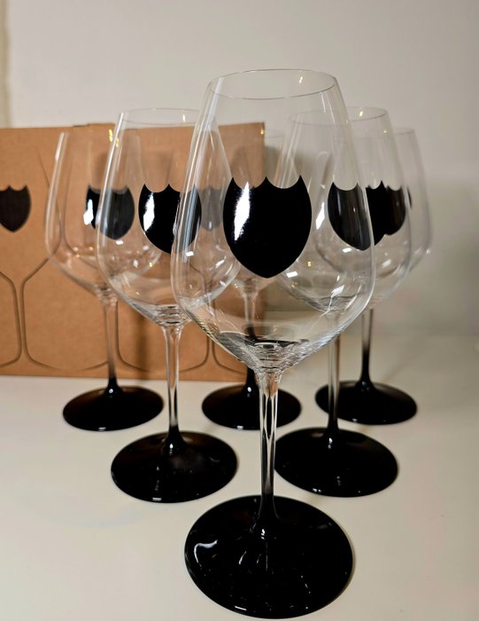 Dom Pérignon Riedel - Pahar de vin (6) - Cu tulpină neagră și logo negru - Cristal