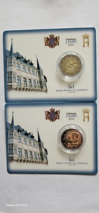卢森堡. 2 Euro 2024 "Guillaume II" + "Bon pour 1 Franc" (2 coincards)